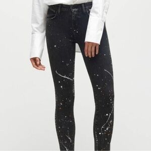 EUC Baldwin BLDWN Black Paint Splatter Karlie High Rise Crop Skinny Jeans 25